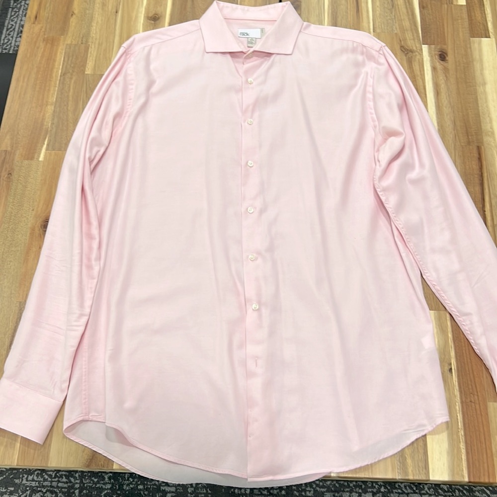Nordstrom Rack Pink Spread Collar Trim Fit Button Down Size 17 - 36/37
